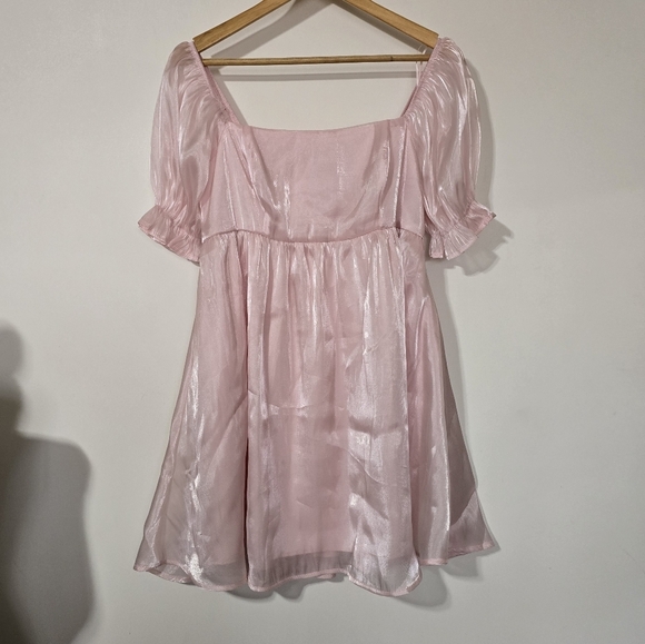 ​Thirty Thirty Pink Satin Puff Sleeve Mini Dress Coquette Babydoll XL - Picture 4 of 10